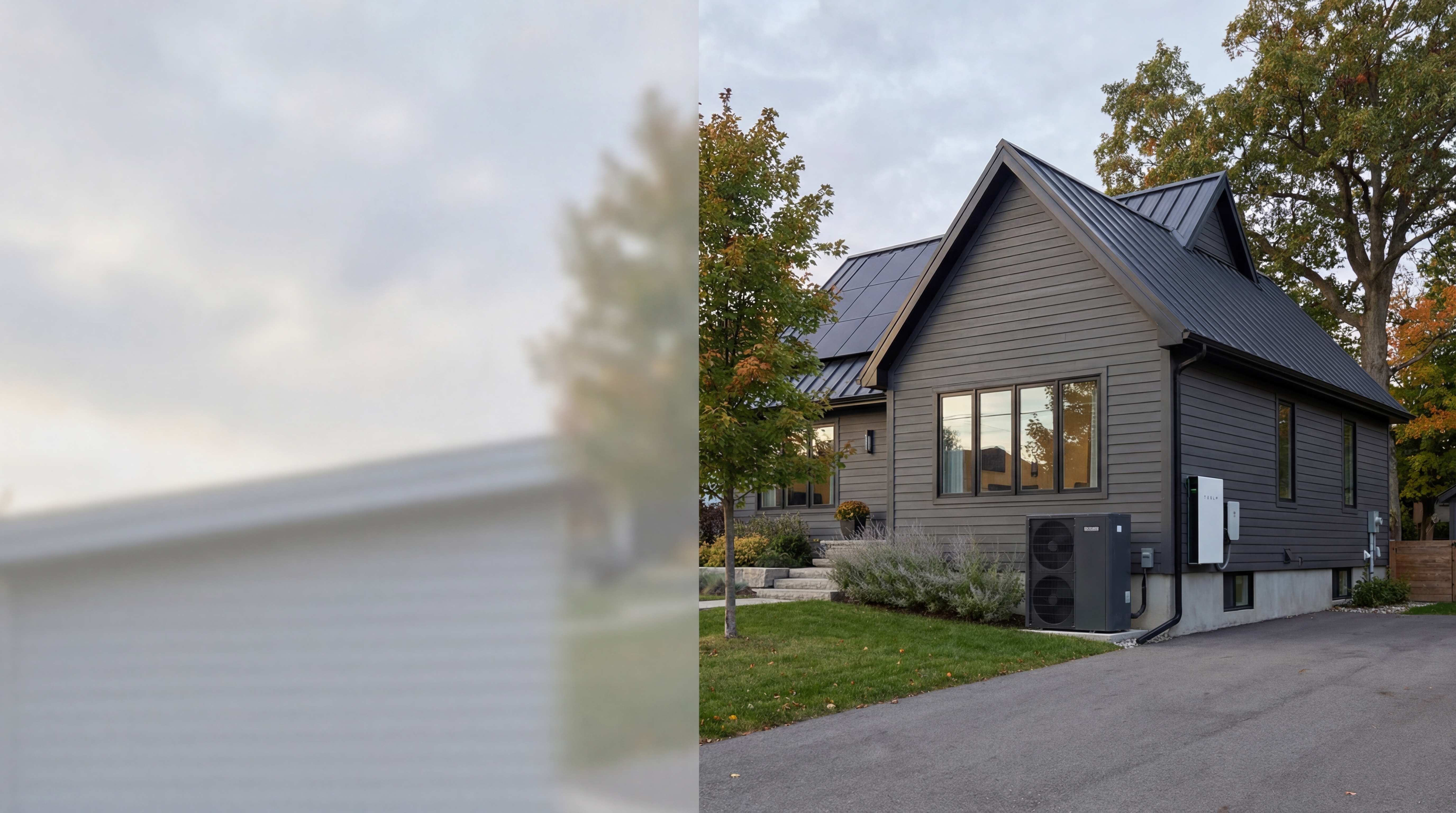 Modern Ontario home with solar panels and heat pump